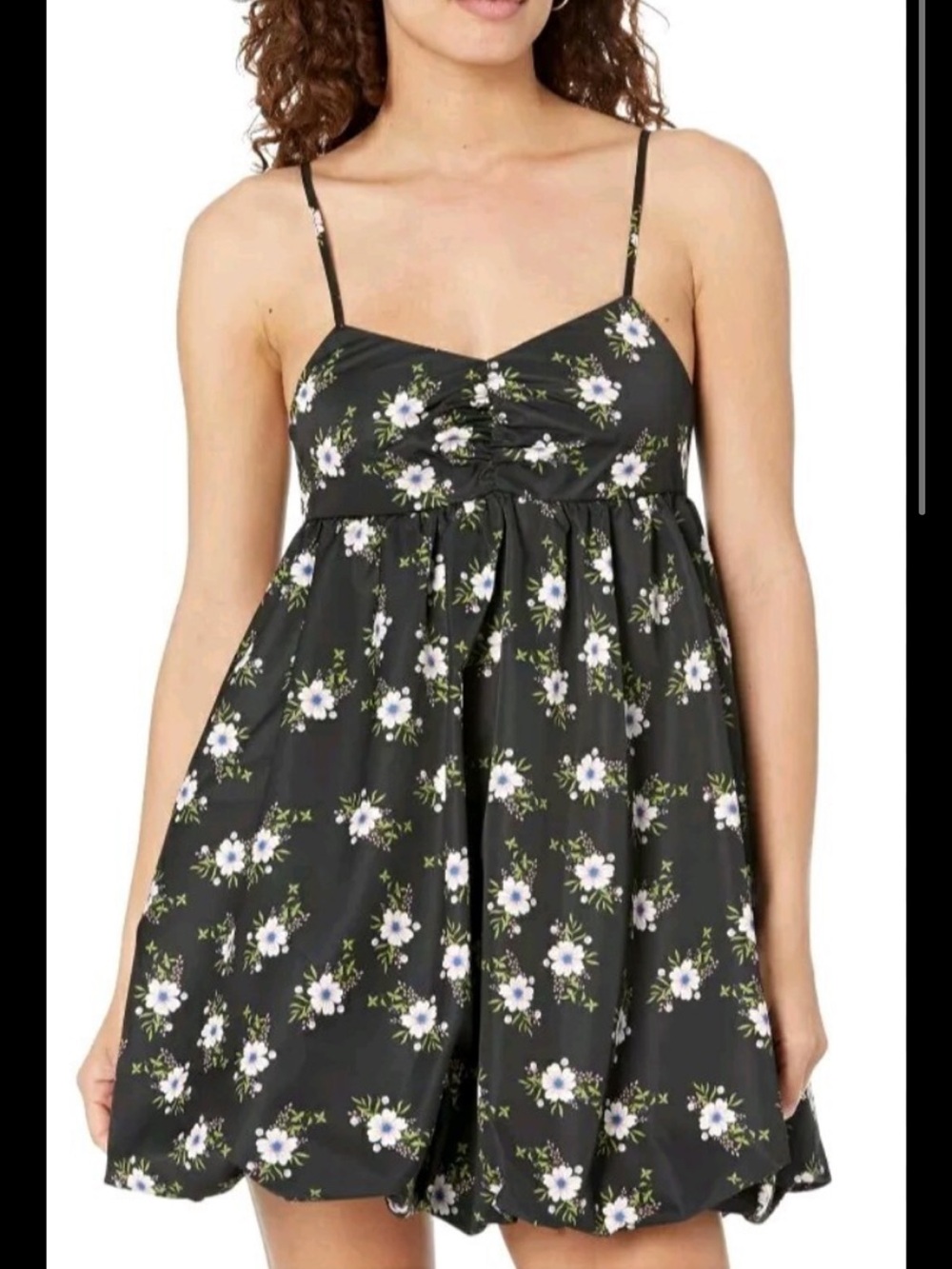 Free People Black and Floral In A Bubble Mini Women Dress Sz Large  NWOT